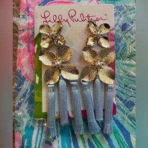 Lilly Pulitzer NEW! Via Floral Tassel Earrings  in Hydra Blue  with Tassels